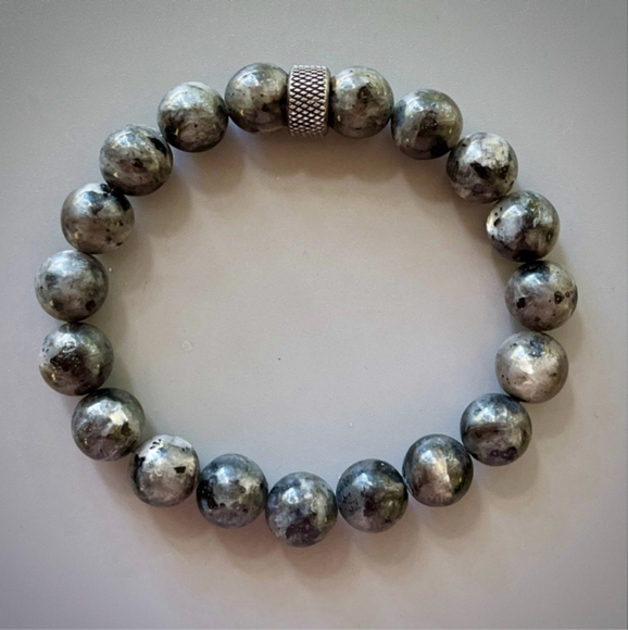 Hand Crafted Other - Black Larvikite Labradorite Beaded Bracelet with Stainless Steel Accent NEW
